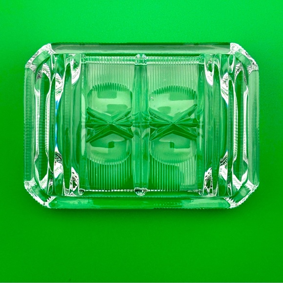 vintage glass cigarette box Coin Clear & Lid by Fostoria Sterling silver Etched Art Deco Uranium Glass